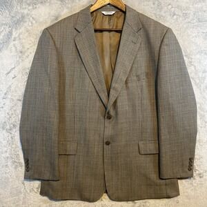 Joseph & Feiss Blazer Mens 44R Wool Brown Blue Glen Check Two‎ Button Classic